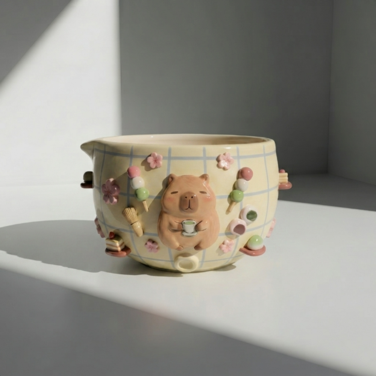 Grid Cappybara Matcha Bowl Set | Handmade Matcha Bowl Set | LA038