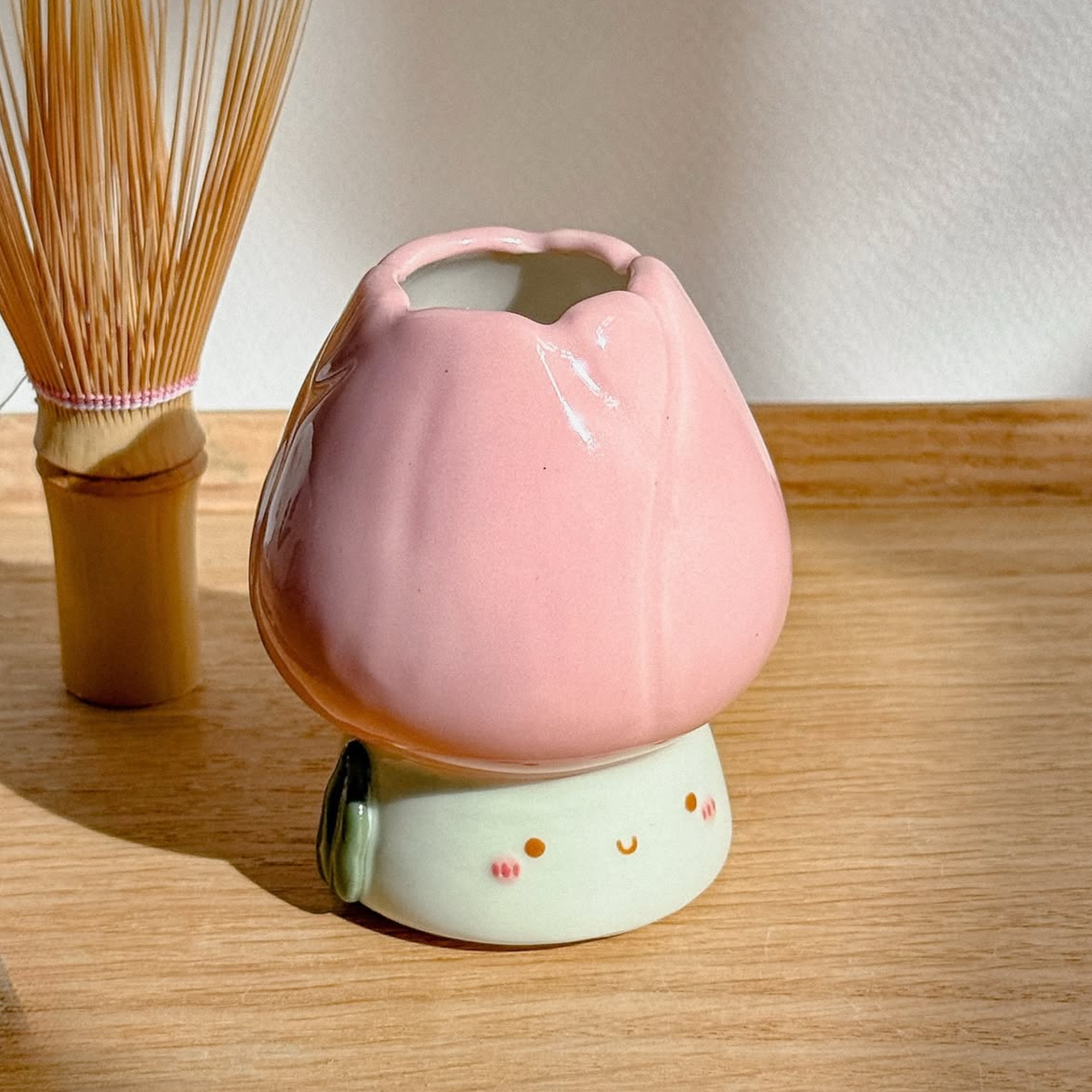 Spring Tulip Bunny 3D Handcrafted Ceramic Matcha Bowl and Flower Whisk Holder Set • HX10