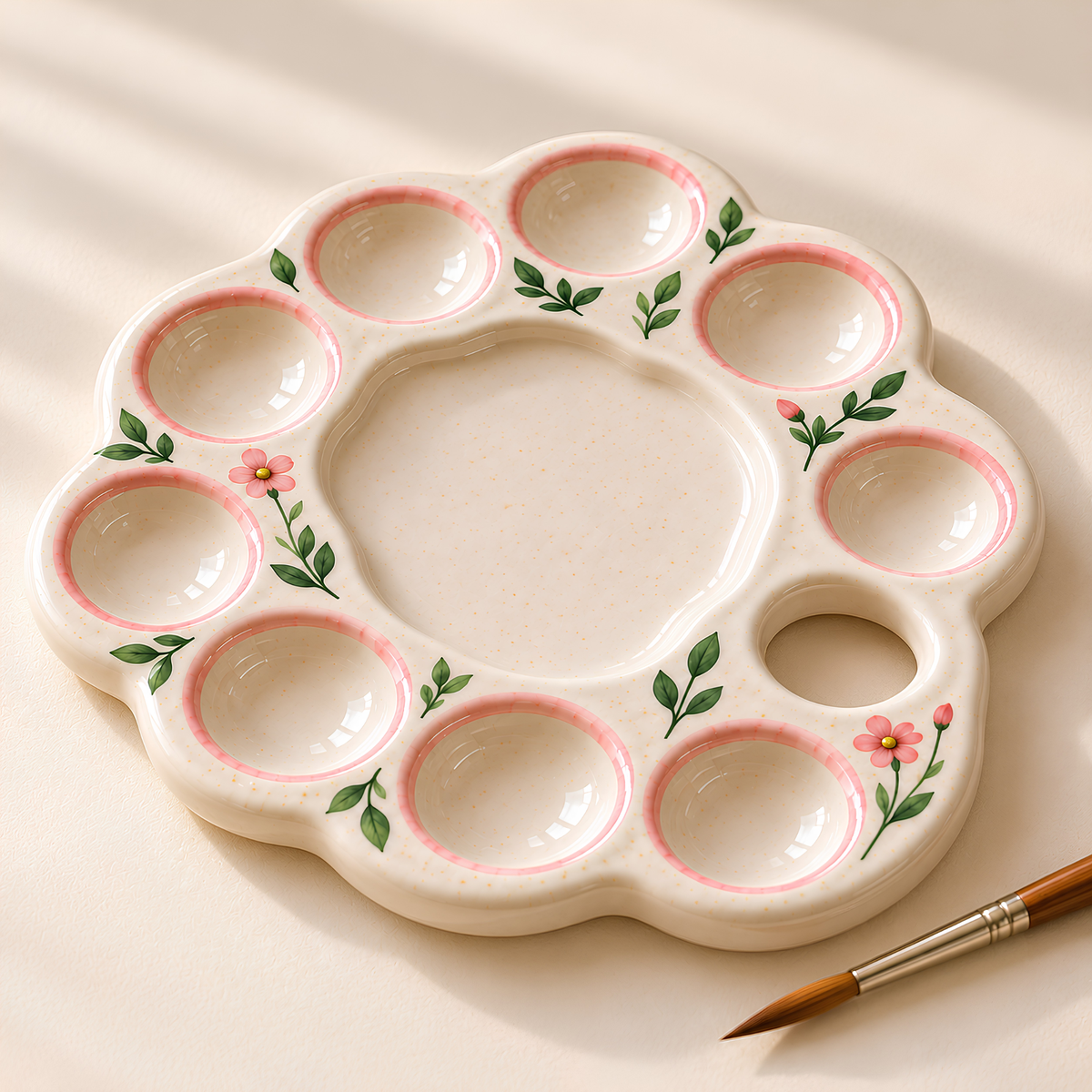 Ceramic Paint Mixing Palette Tray - Handmade Artist Palette with Hand Grip Hole, Pottery Painting Tool, Gift for Artists