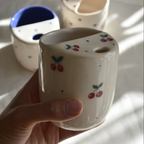 Handmade Ceramic Travel Mug, Reusable Coffee Cup with Built-in Lid, Cherry Cottagecore Mug, Eco Friendly Gift | LA039