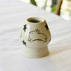 Minimalist Bunny Star Hand-Painted Ceramic Matcha Bowl and Whisk Holder Set • HX06
