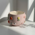 Grid Pink Bunny Matcha Bowl | Handmade Ceramic Chawan | LA024