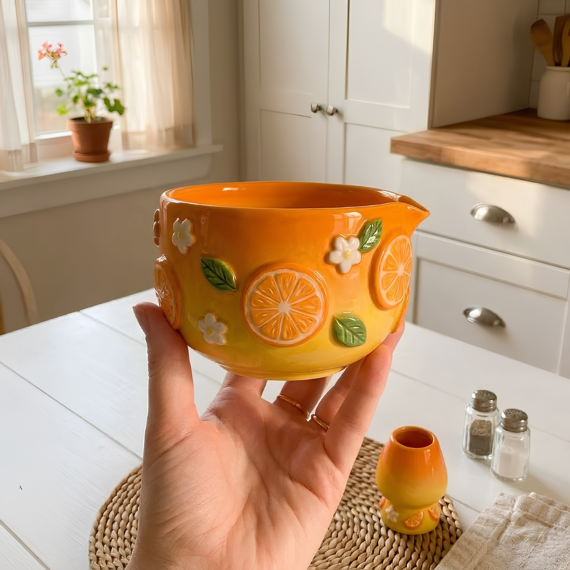 Fruit Matcha Bowl Set · Handmade Ceramic Chawan · Strawberry Orange Lemon · Cottagecore Fruit Gift · Kawaii Tea Set Pottery | LA047