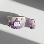 Purple Grid Matcha Bowl Set, Handmade Magic Ceramic Chawan, Whimsical Tea Bowl, Fantasy Matcha Gift | Handmade Ceramic Chawan | LA030