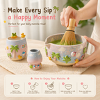 Handmade Frog Matcha Bowl Set, Cute Duck Ceramic Matcha Tea Set, Ombre Matcha Bowl with Whisk Holder, Kawaii Tea Gift | LA2