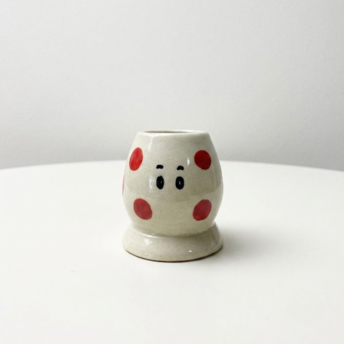 Handmade Red Tomato Ceramic Matcha Bowl Set | Cute Spouted Chawan & Polka Dot Whisk Holder • HX52