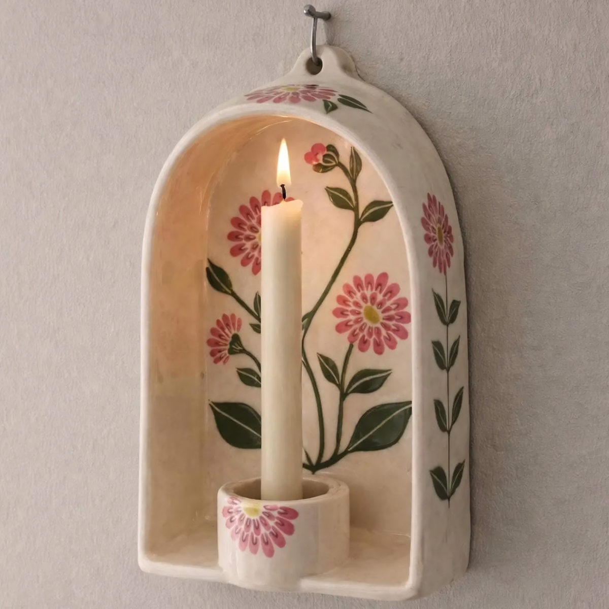 Wall Candle Holder, Ceramic Wall Sconce, Floral Handmade Decor, Taper Candle Holder, Housewarming Gift | LA137