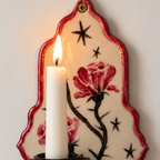 Thorny Rose Ceramic Wall Candle Holder, Hand Painted Floral Taper Candle Sconce - NN