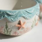 Ocean Reef Matcha Bowl Set - Spouted Chawan and Whisk Holder, Handmade Ceramic Tea Set, Coastal Gift for Matcha Lovers