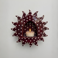 Handcrafted Burgundy Polka Dot Sun Ceramic Wall Candle Sconce • HX37