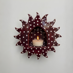 Handcrafted Burgundy Polka Dot Sun Ceramic Wall Candle Sconce • HX37