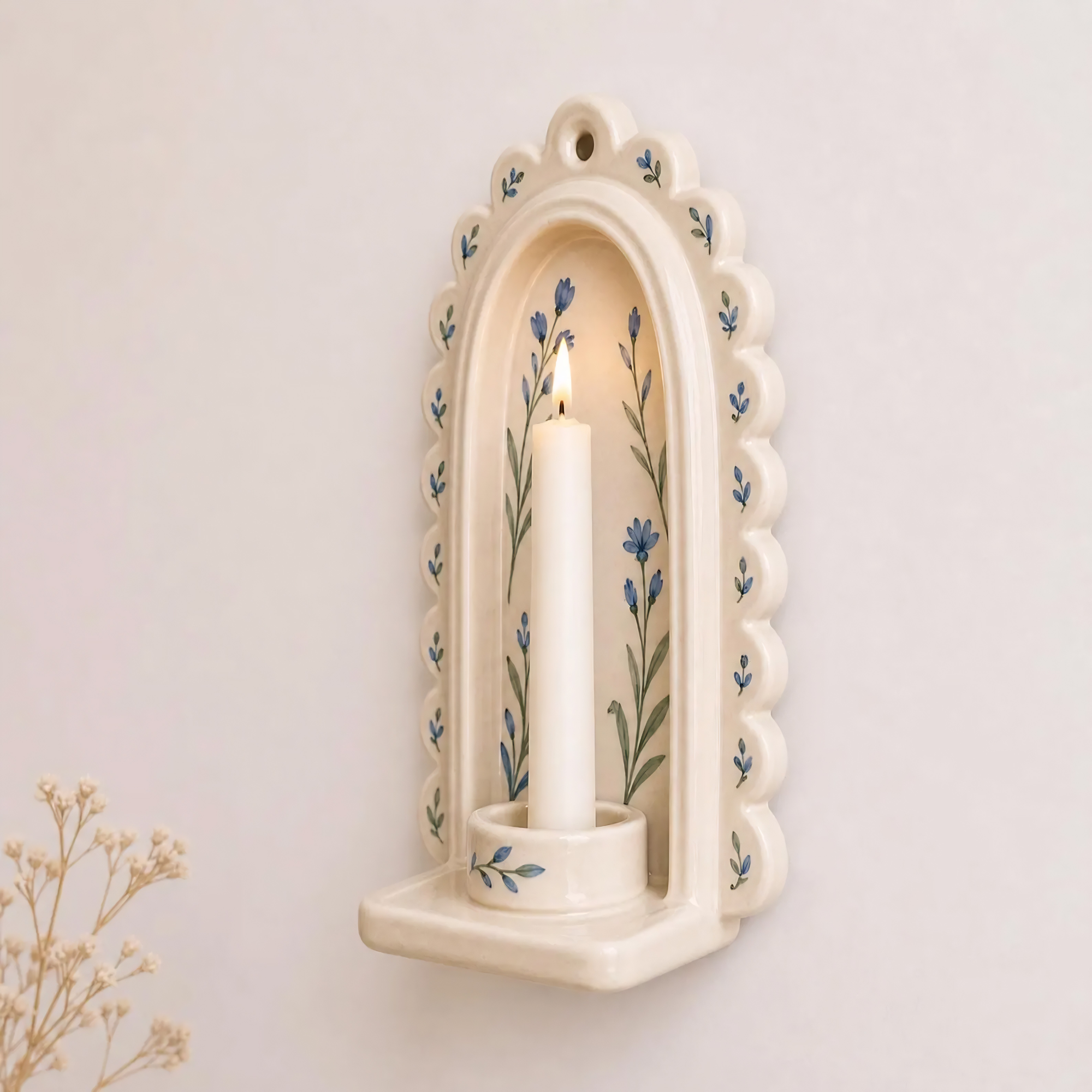 Wall Candle Holder, Handmade Ceramic Sconce, Floral Taper Candle Holder, Cottagecore Wall Decor | LA116