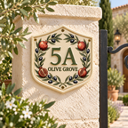 Personalized Ceramic House Number Sign - Olive & Pomegranate Address Plaque, Handmade Mediterranean Wall Decor