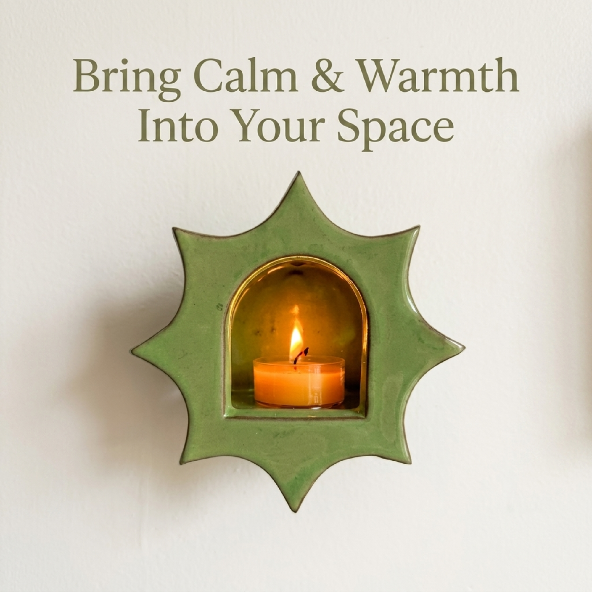 Mint Green Glossy Glaze Candle Holder – Celestial Boho Decor| LA112