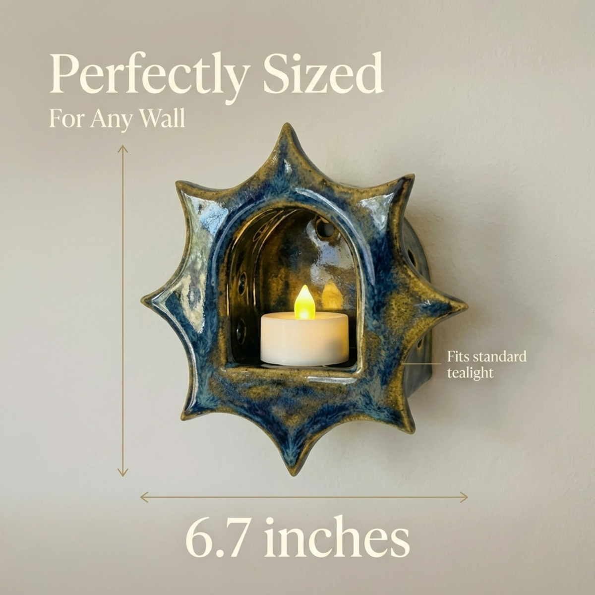 Blue Drip Glaze Candle Holder – Celestial Boho Home Decor | LA111