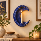 Handmade Crescent Moon Ceramic Wall Candle Holder, Celestial Taper Candle Sconce, Star Wall Decor, Moon Lover Gift, Housewarming Gift