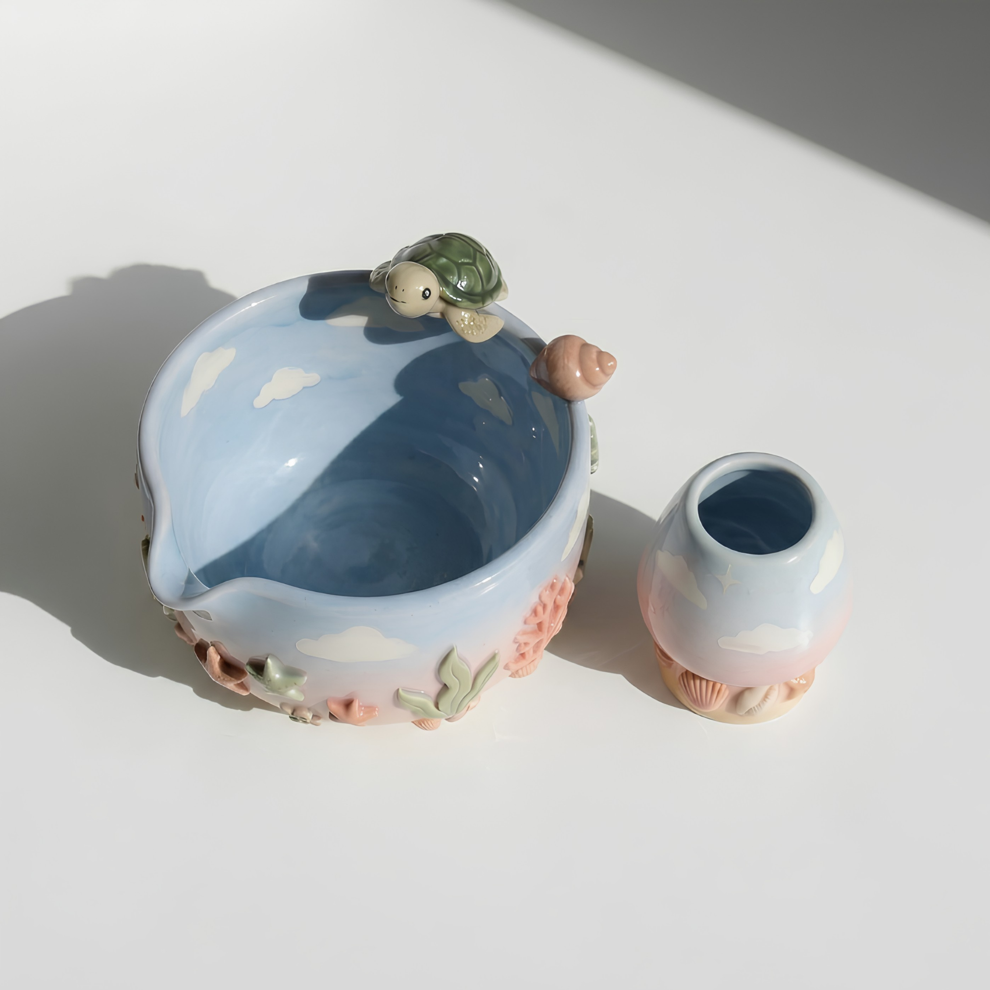 Ombre Sea Turtle Matcha Bowl | Handmade Ceramic Chawan | LA029