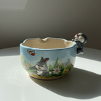Fairytale Bunny Garden 3D Handcrafted Ceramic Matcha Bowl and Mushroom Whisk Holder Set • HX05