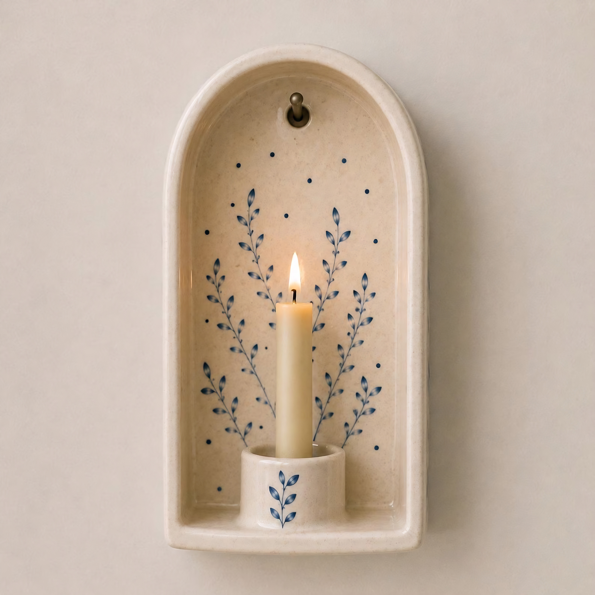 Blue Floral Ceramic Wall Candle Holder, Handmade Wall Sconce, Taper Candle Holder, Cottagecore Decor, Farmhouse Wall Decor | LA125