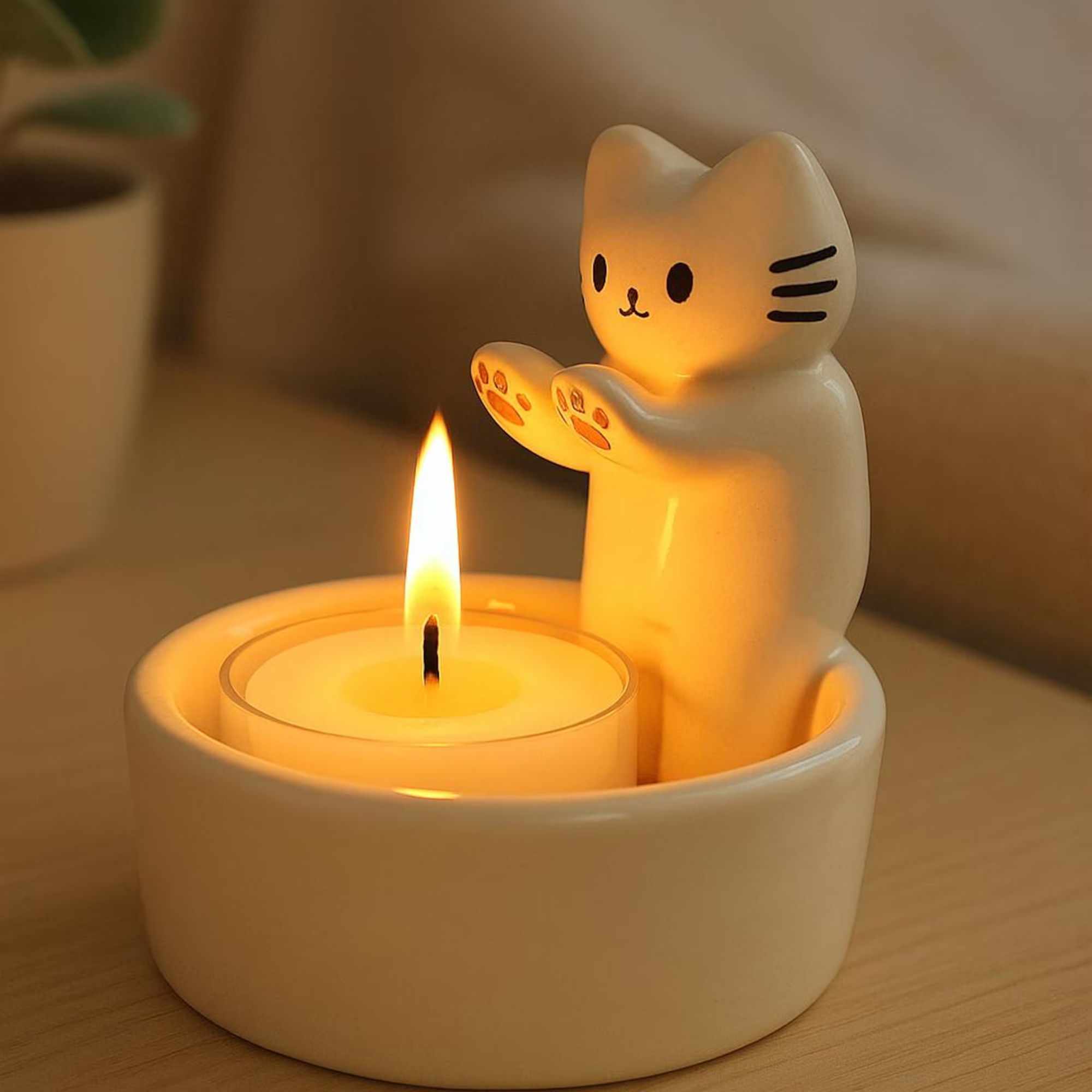 Cat-Shaped Ceramic Tealight Warmer, Heat-Resistant Aromatherapy Lamp for Home Fragrance and Décor | Ceramic Wall Candle Holder | LA120