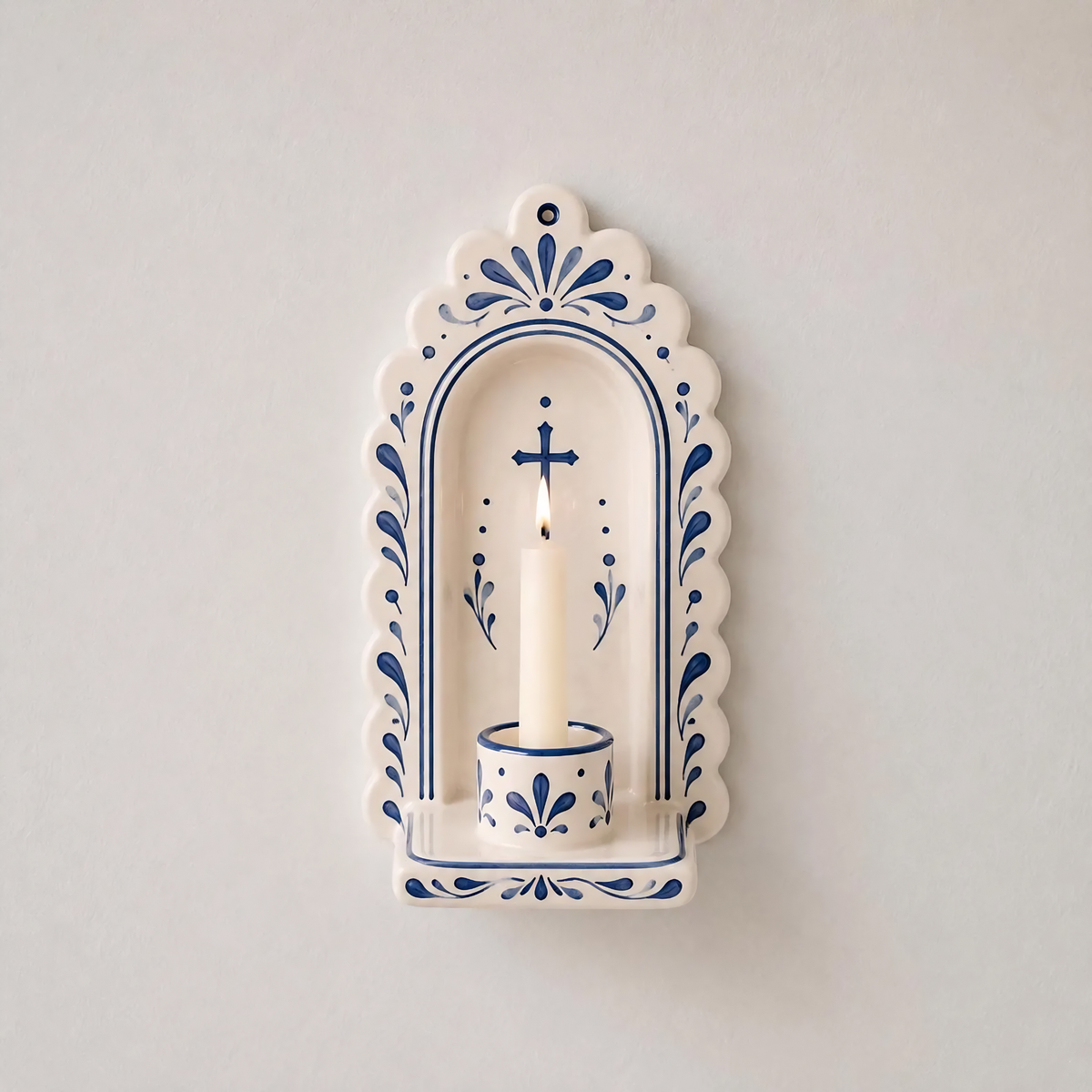 Wall Candle Holder, Christian Cross Wall Decor, Ceramic Wall Sconce, Catholic Decor, Religious Wall Art, Taper Candle Holder, Faith Gift | LA126