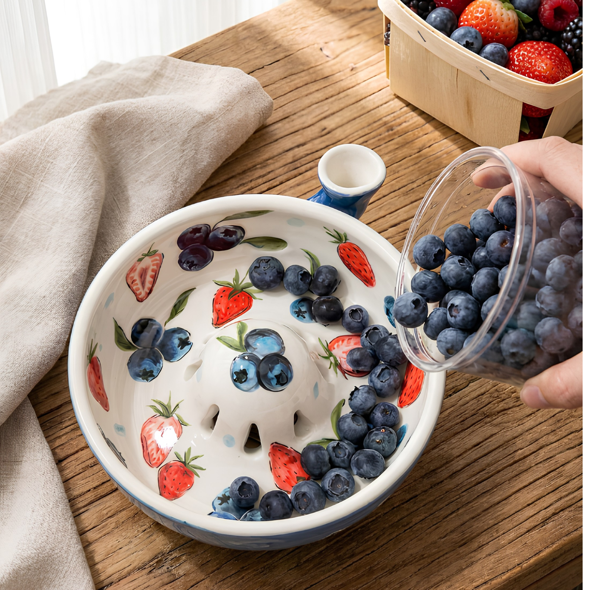 Handmade Ceramic Berry Bowl, Small Fruit Washing Bowl, Strawberry & Blueberry Colander, Cottagecore Kitchen Gift | LA101