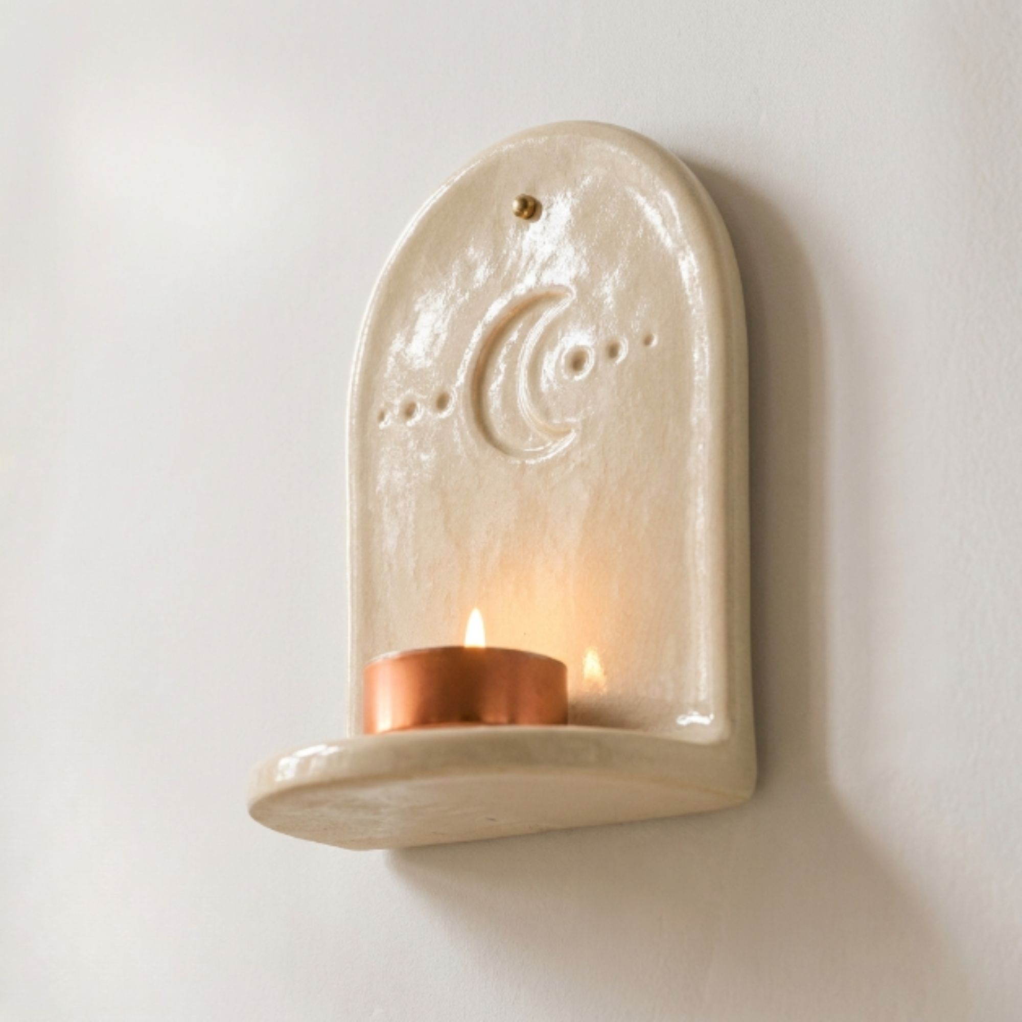 Handmade Ceramic Moon Wall Tealight Holder