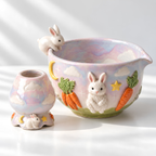 Bunny Carrot Matcha Bowl Set - Spouted Chawan and Whisk Holder, Handmade Ceramic Tea Set, Kawaii Gift for Rabbit & Matcha Lovers