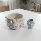 Grid  Mint Blue Bunny Matcha Bowl | Handmade Ceramic Chawan | LA028