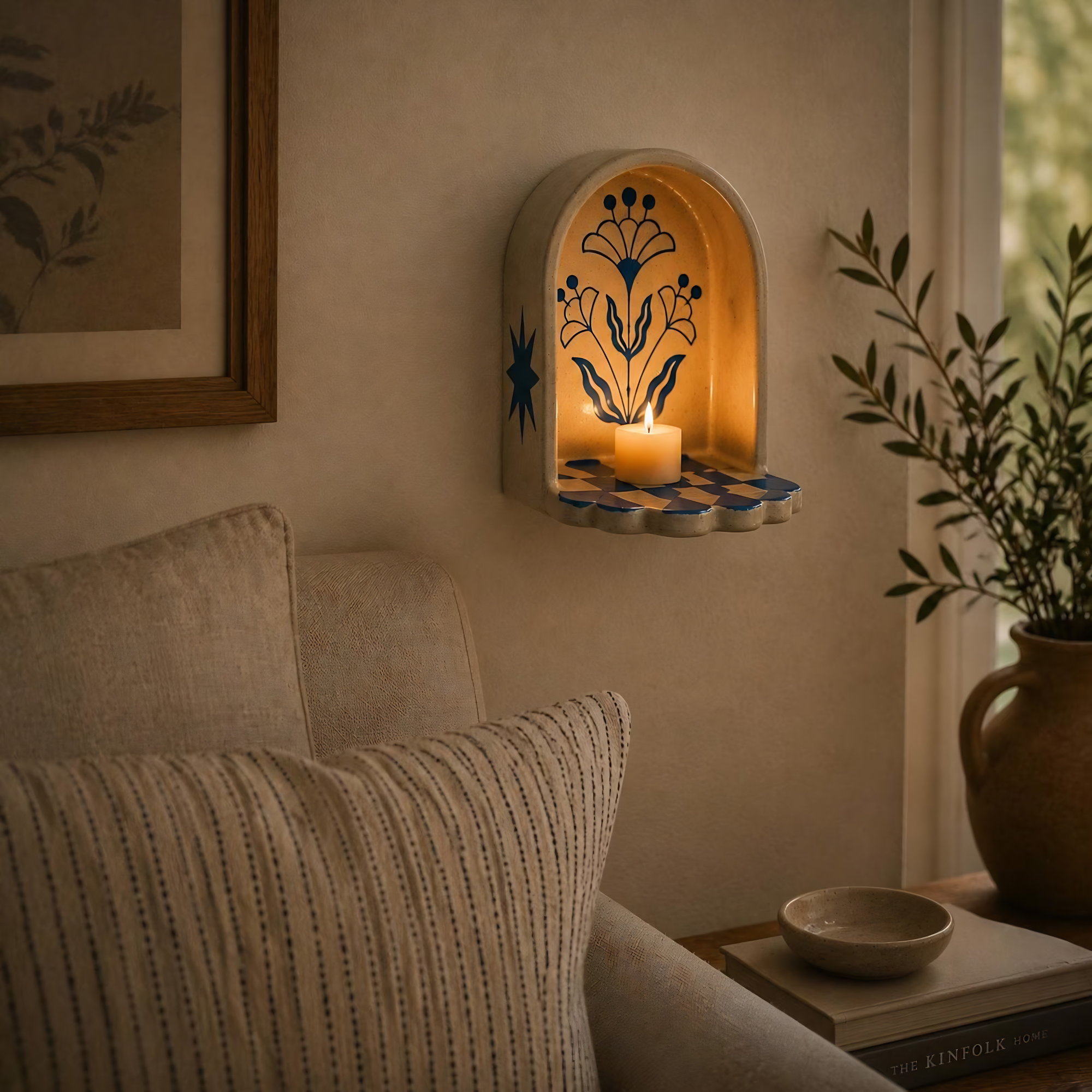 Handmade Ceramic Wall Niche Candle Holder, Unique Housewarming Gift | LA143