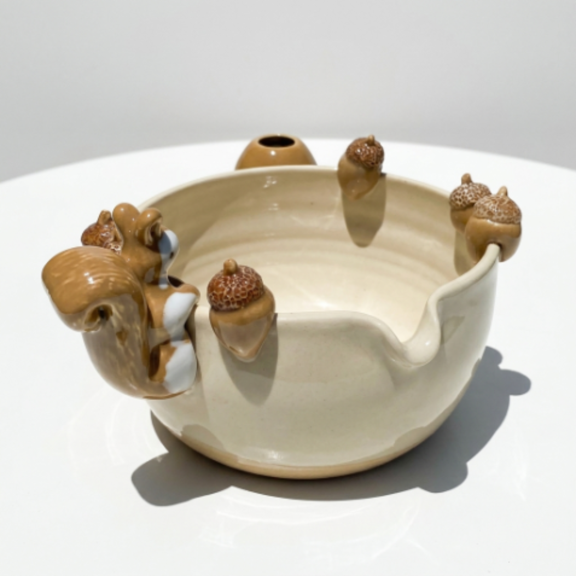 Autumn Forest Squirrel & Acorn 3D Handcrafted Ceramic Matcha Bowl and Whisk Holder Set • HX17