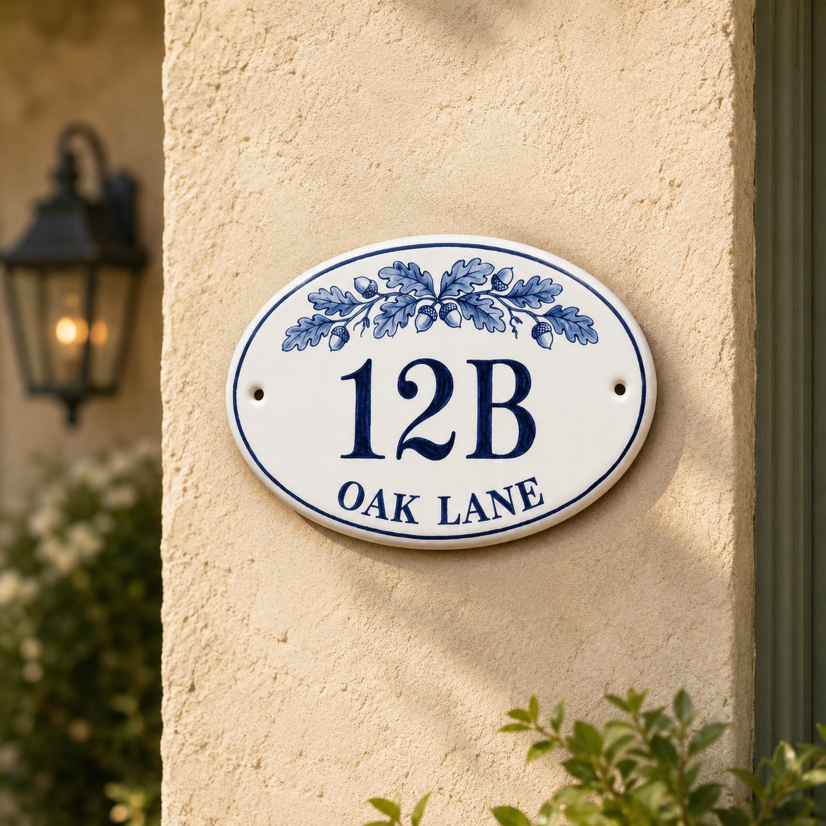 Personalized Ceramic House Number Sign, Hand Painted Blue Floral Address Plaque, Custom Street Name Sign, Cottage Home Decor - NN