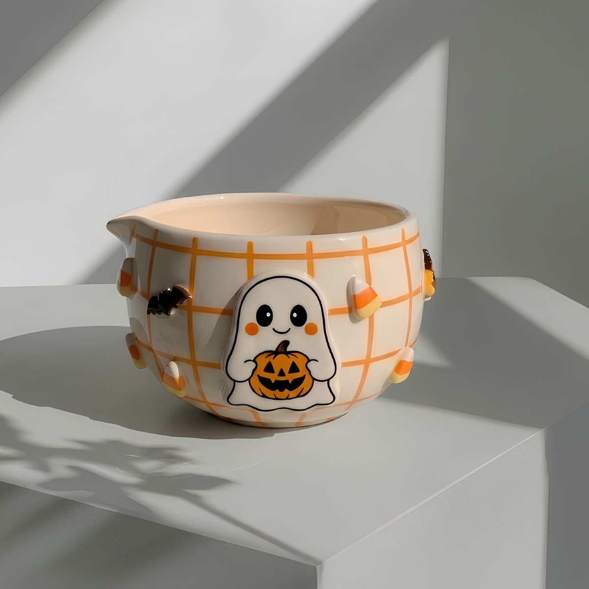 Handmade Halloween Matcha Bowl Set, Ghost Ceramic Chawan with Whisk Holder, Cute Pumpkin Matcha Bowl, Fall Tea Lover Gift | LA036