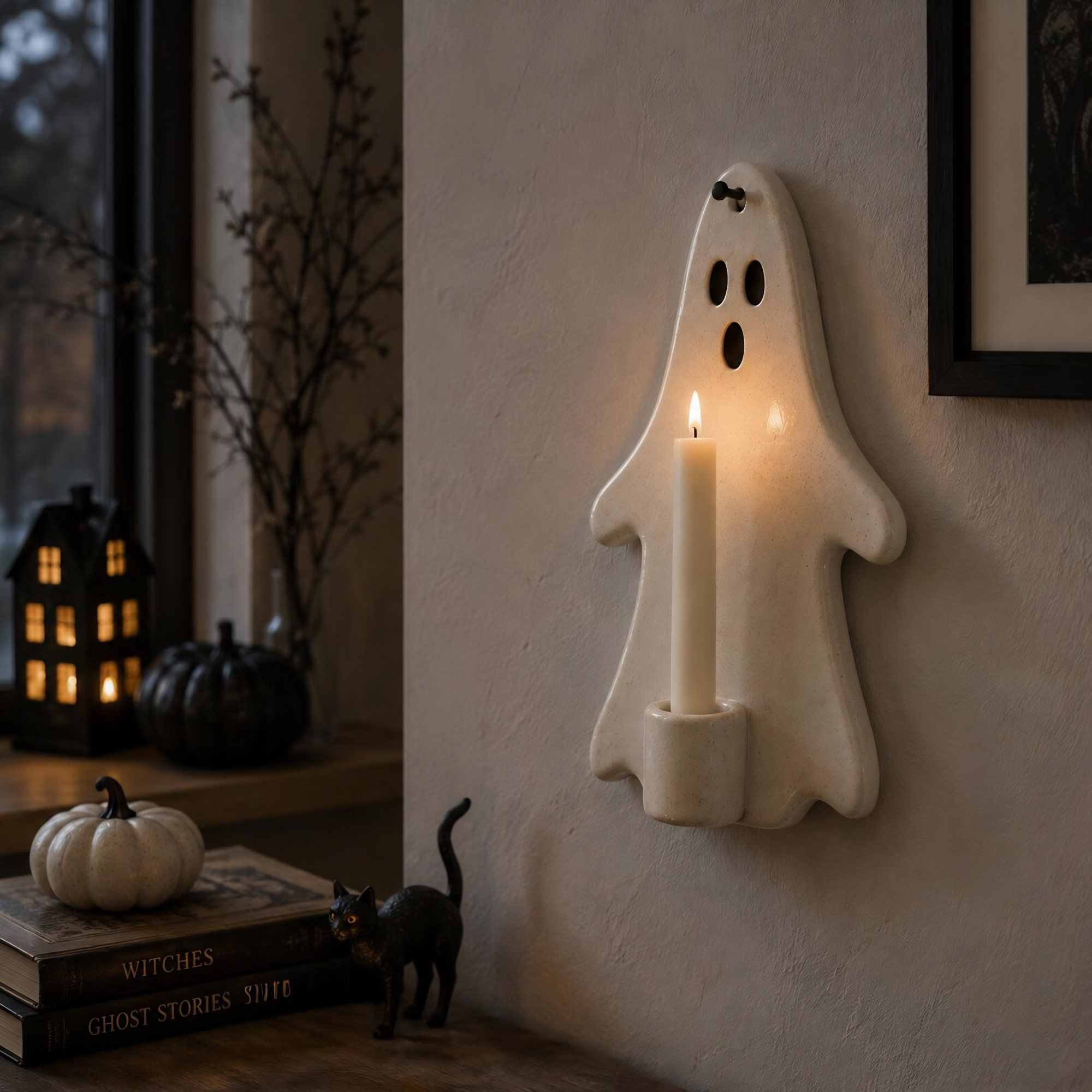 Halloween Wall Candle Holder, Ghost Candle Sconce, Ceramic Ghost Decor, Handmade Wall Candle Holder, Spooky Home Decor, Halloween Gift | LA136