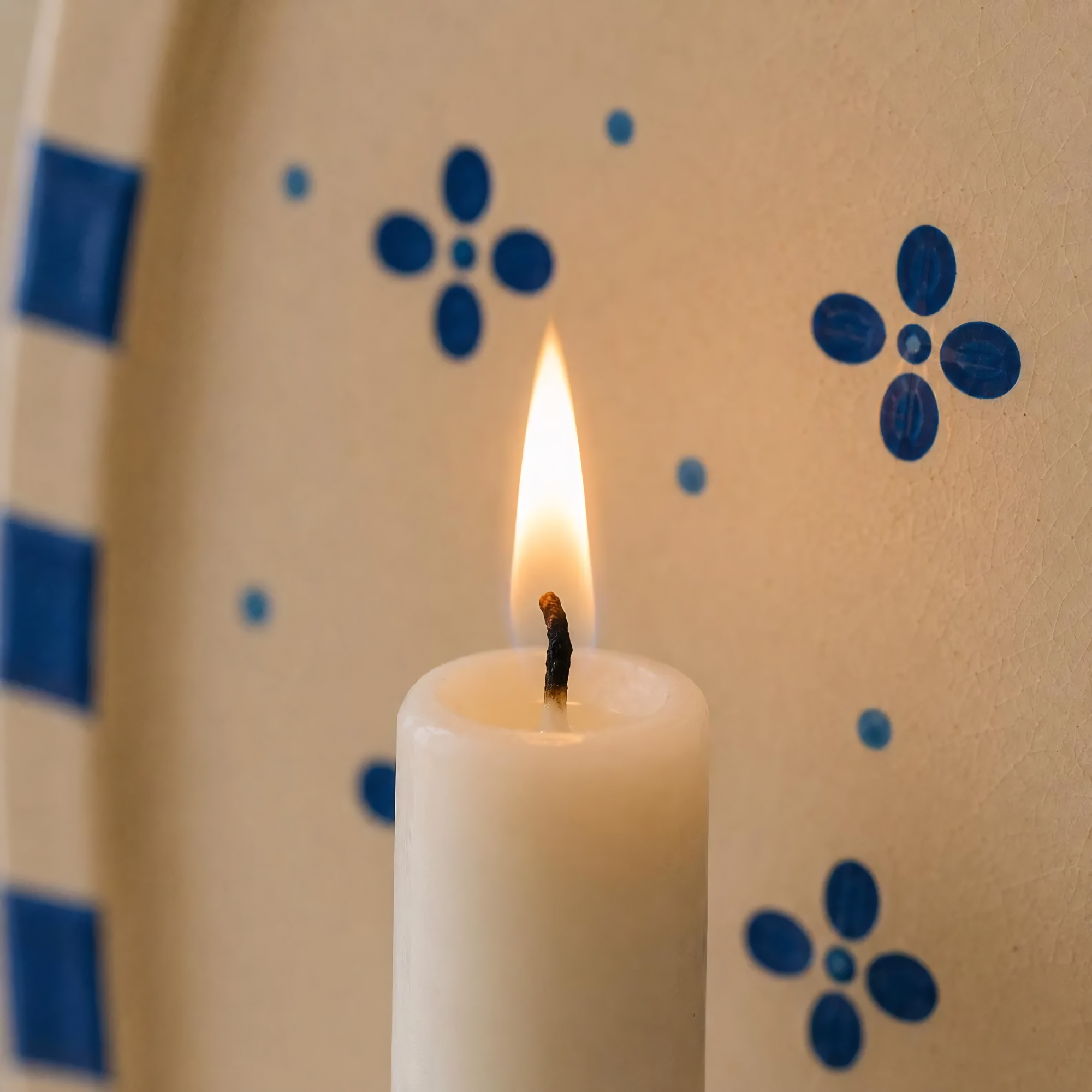 Blue Floral Wall Candle Holder, Handmade Ceramic Wall Sconce, Mediterranean Decor, Cottagecore Wall Decor, Housewarming Gift | LA124
