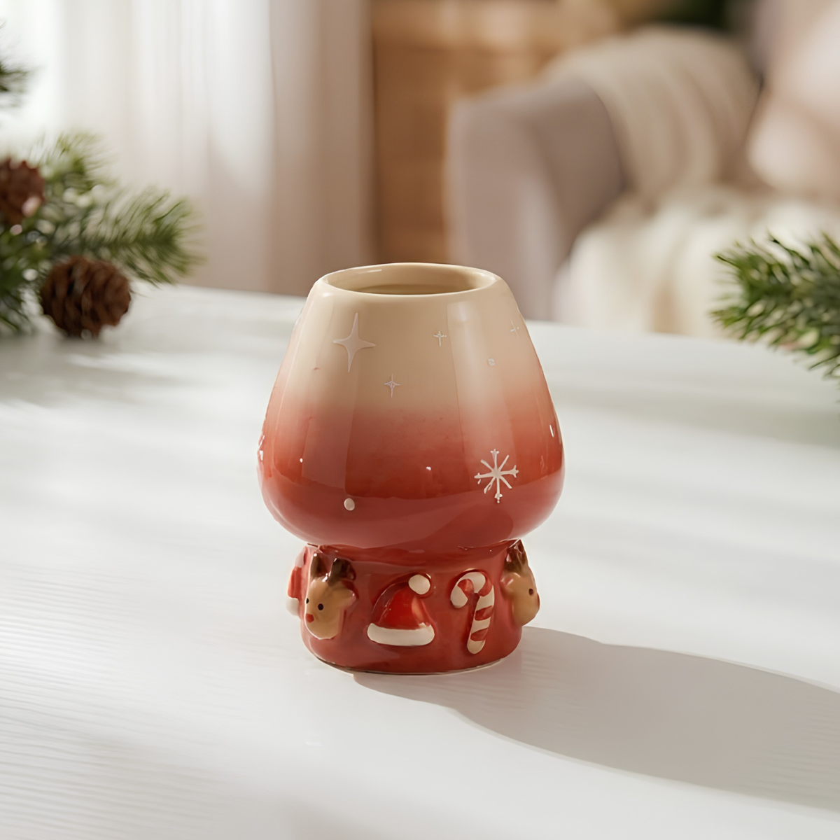 Christmas Reindeer Matcha Bowl Set, Handmade Ceramic Matcha Bowl with Whisk Holder, Cute Holiday Matcha Set, Christmas Gift for Matcha Lover | LA052