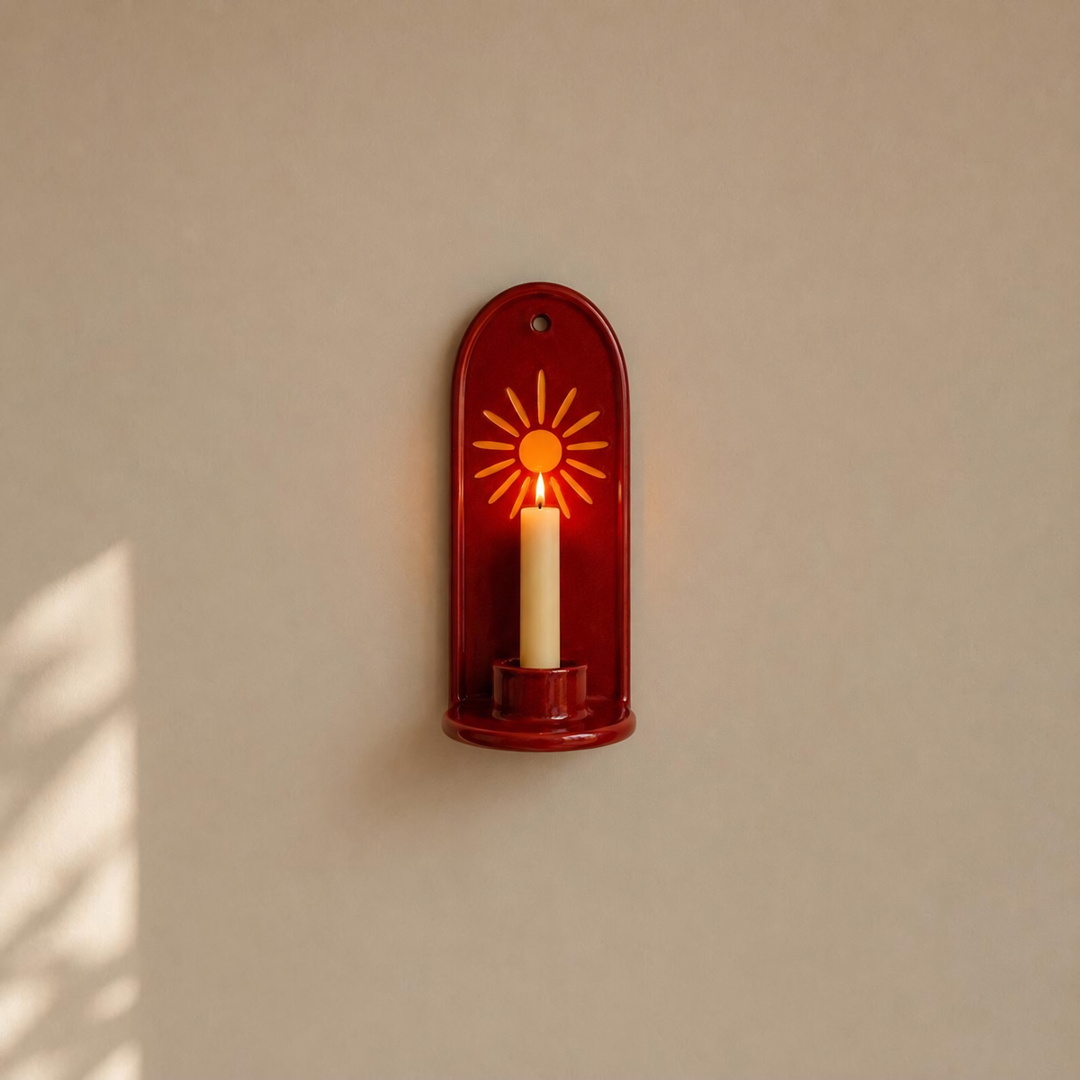Sun Wall Candle Holder, Handmade Ceramic Wall Sconce, Taper Candle Holder, Boho Wall Decor, Rustic Home Decor, Housewarming Gift | LA135