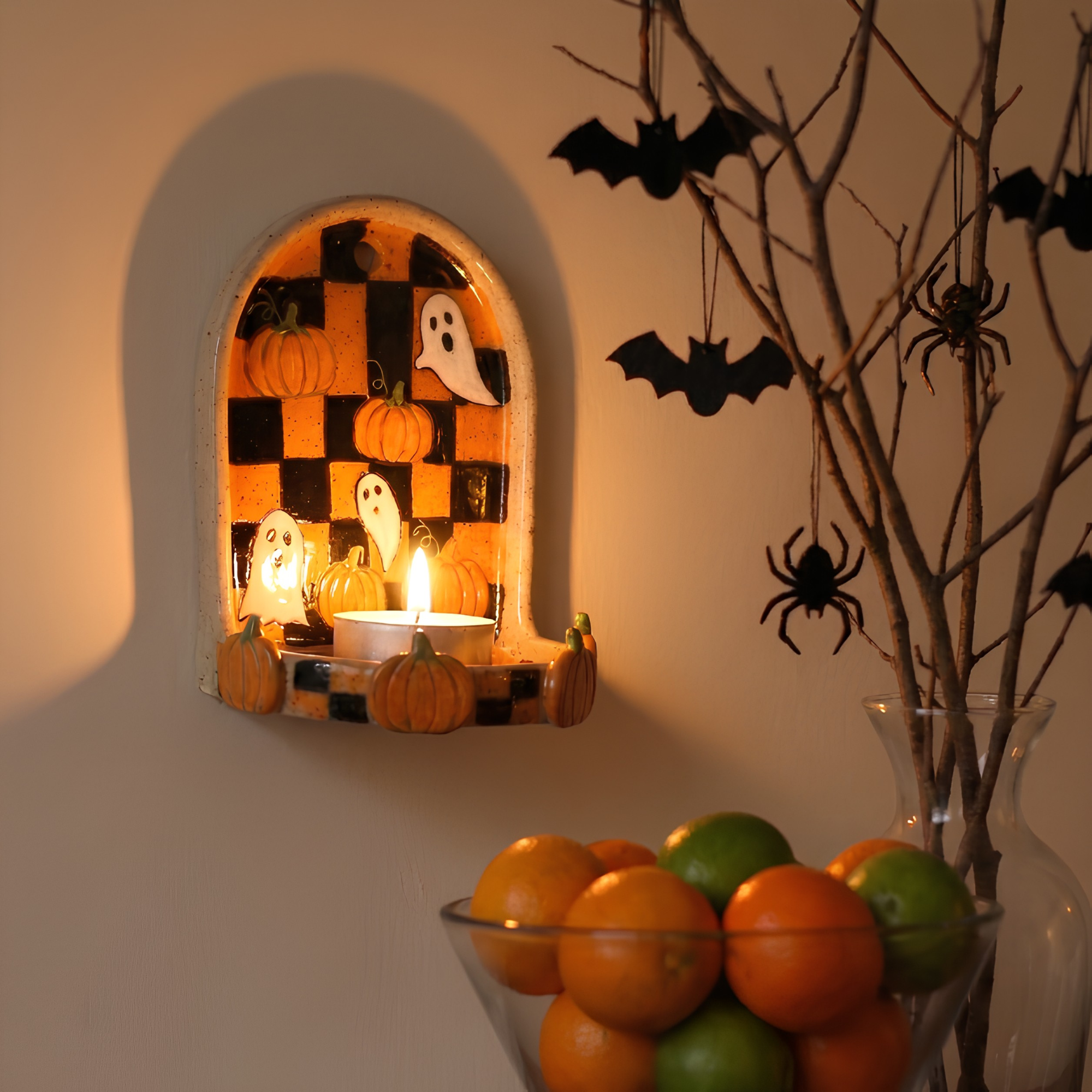 Halloween Candle Holder, Cottagecore Decor, Rustic Wall Decor | LA142
