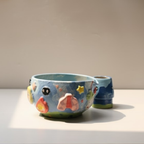 Whimsical Sky Matcha Bowl Set, Handmade Ceramic Chawan with Whisk Holder, Cute Fantasy Matcha Gift | LA044