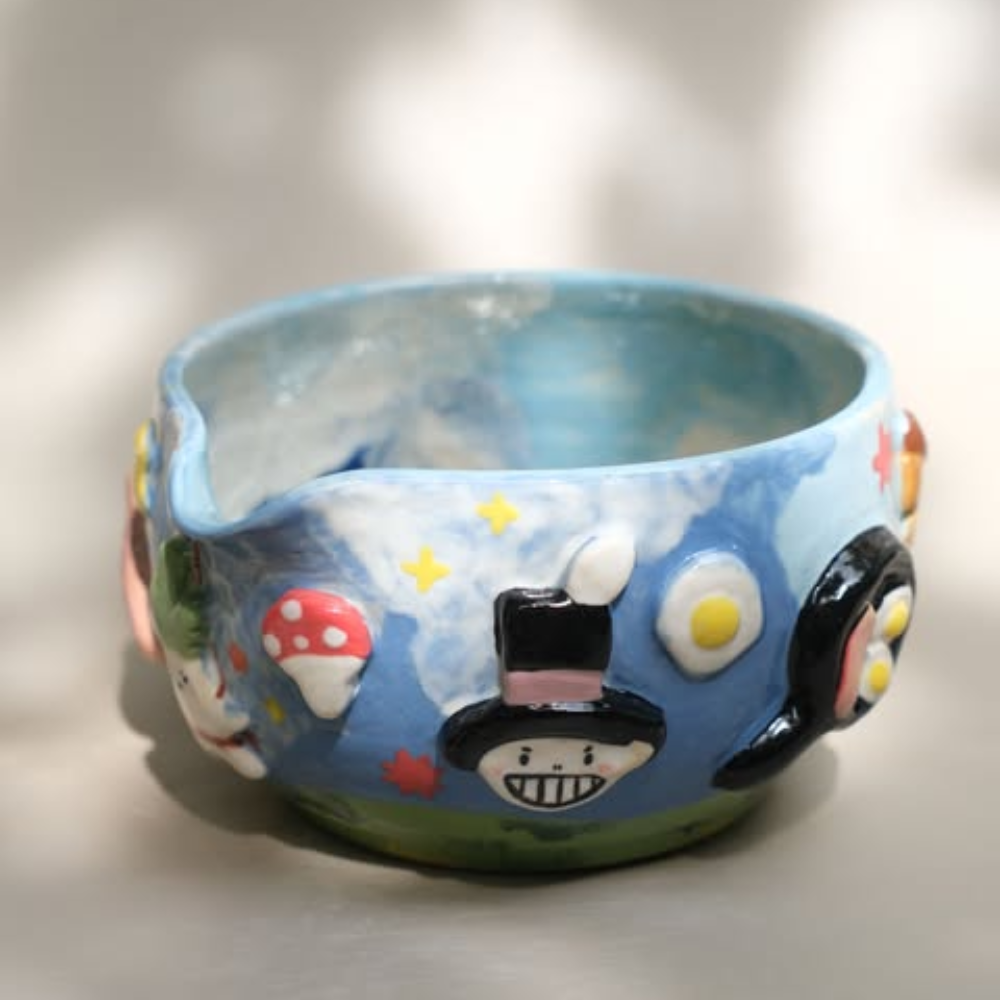 Whimsical Sky Matcha Bowl Set, Handmade Ceramic Chawan with Whisk Holder, Cute Fantasy Matcha Gift | LA044