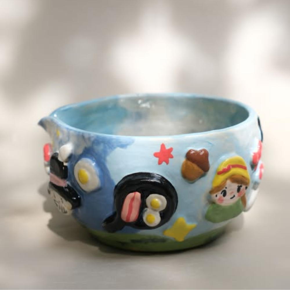 Whimsical Sky Matcha Bowl Set, Handmade Ceramic Chawan with Whisk Holder, Cute Fantasy Matcha Gift | LA044