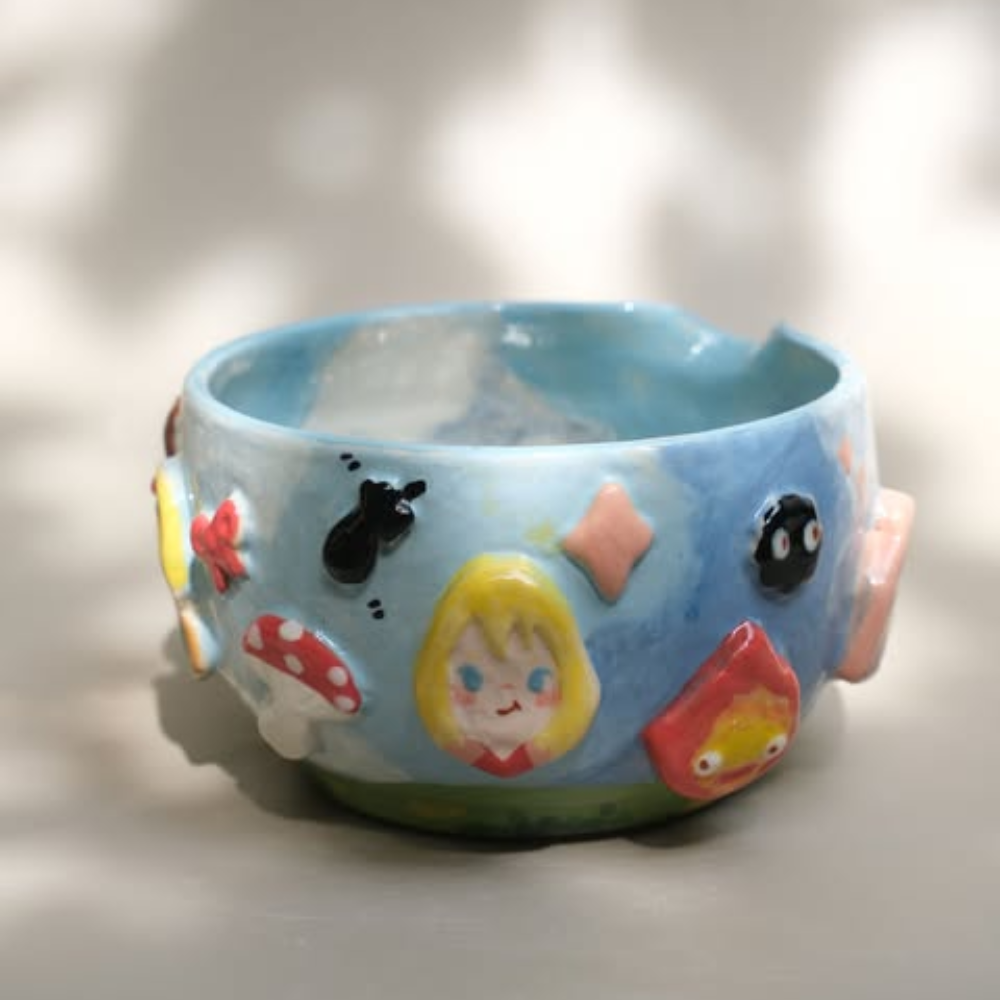 Whimsical Sky Matcha Bowl Set, Handmade Ceramic Chawan with Whisk Holder, Cute Fantasy Matcha Gift | LA044