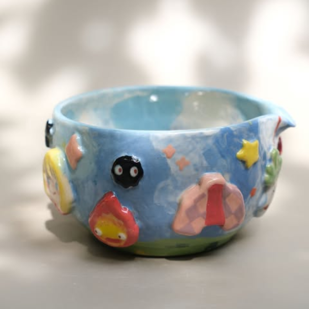 Whimsical Sky Matcha Bowl Set, Handmade Ceramic Chawan with Whisk Holder, Cute Fantasy Matcha Gift | LA044