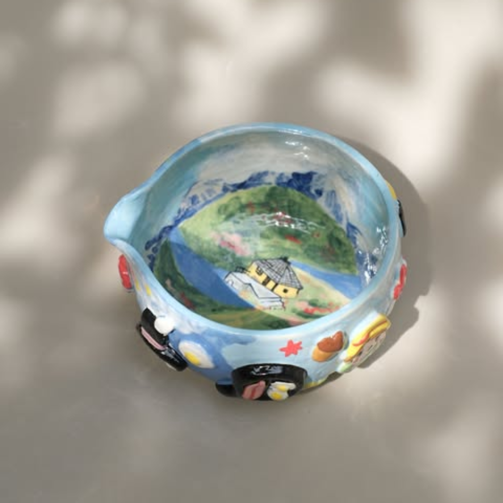 Whimsical Sky Matcha Bowl Set, Handmade Ceramic Chawan with Whisk Holder, Cute Fantasy Matcha Gift | LA044
