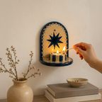 Blue Star Ceramic Candle Holder, Handmade Wall Sconce, Celestial Home Decor, Coastal Wall Accent, Boho Decor | LA113