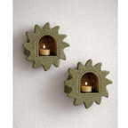 Handmade Ceramic Sun Wall Candle Holder, Green Speckled Sconce, Cozy Cottagecore Decor | LA113