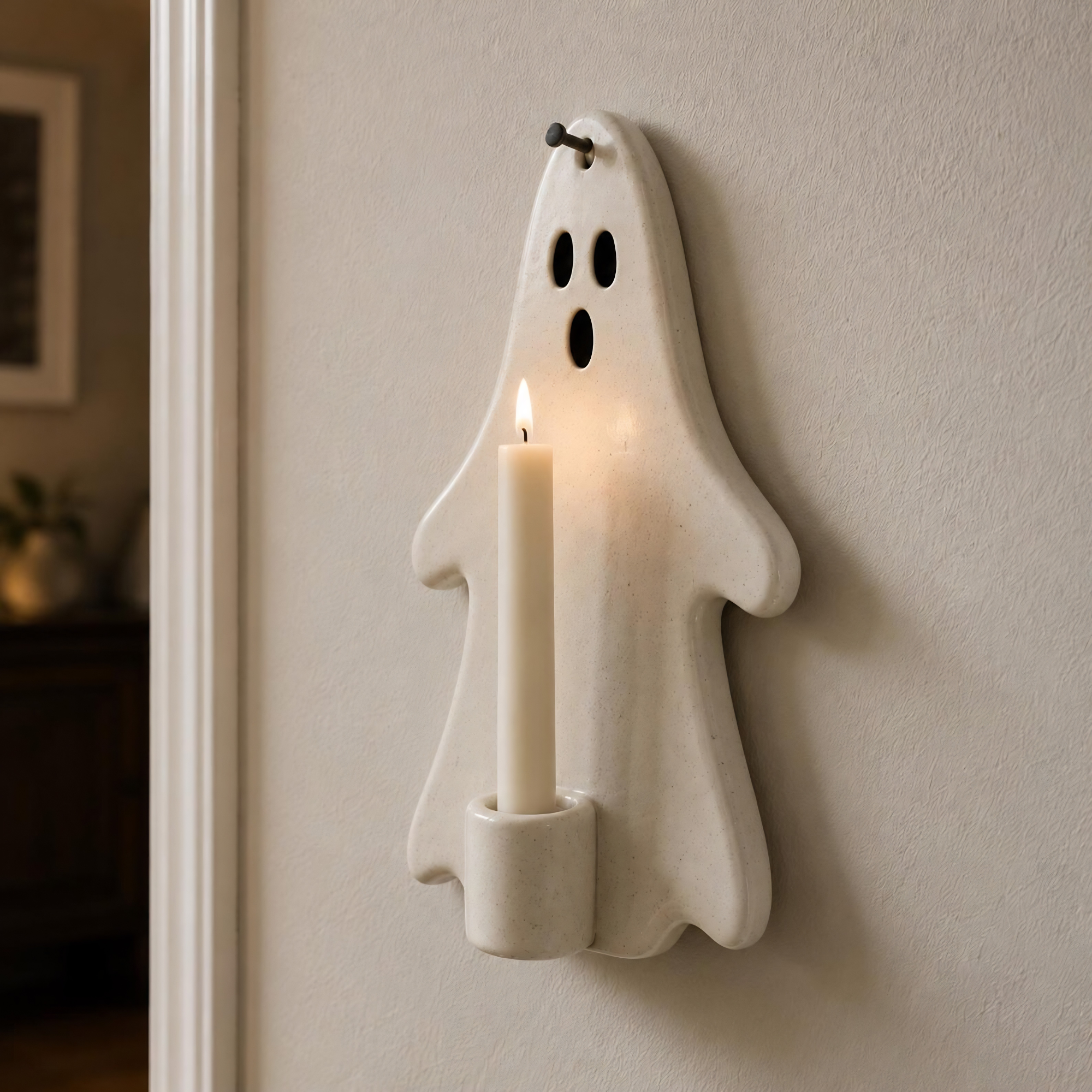 Halloween Wall Candle Holder, Ghost Candle Sconce, Ceramic Ghost Decor, Handmade Wall Candle Holder, Spooky Home Decor, Halloween Gift | LA136