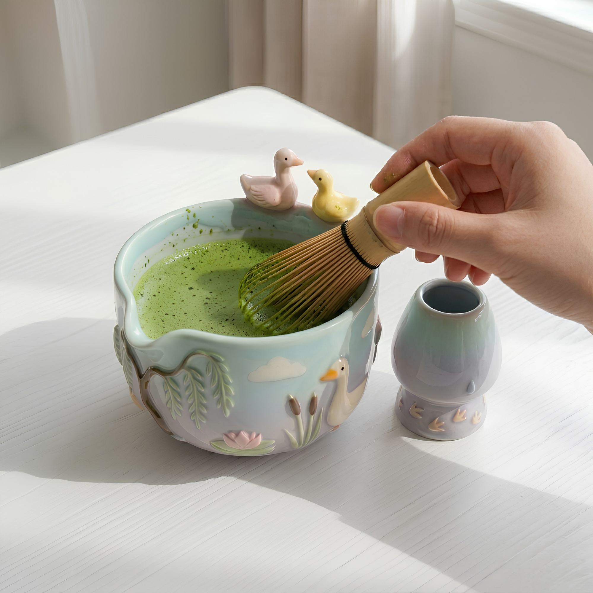Ombré Goose Silly Matcha Bowl | Handmade Ceramic Chawan | LA020