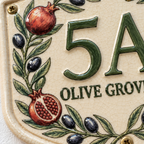 Personalized Ceramic House Number Sign - Olive & Pomegranate Address Plaque, Handmade Mediterranean Wall Decor