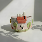 Cute Dog Matcha Bowl Set | Handmade Ceramic Puppy Doghouse Whisk Holder | Pastel Backyard Chawan | Dog Lover Gift for Tea Lovers | LA057